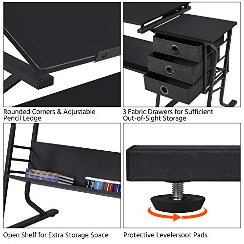 Topeakmart Height Adjustable Drafting Table Art Craft Desk Work Station Hobby Design Studio Tiltable Tabletop Drawing Desk With Stool & Storage Drawers #TOP5