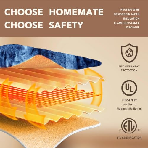 Image of Homemate Electric Heated Heating Blanket King Size 100 inchx90 inch Dual Control | ETL Certified 2 /4 /6 /8H Auto-Off 10 Heat Level Overheat Protection Machine Washable FauxFur Sherpa,Cold Room Cold Sleeper Gift