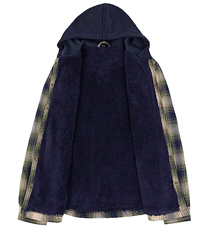 ZENTHACE Men's Sherpa Lined Flannel Shirt Jacket,Snap Button Down Winter Plaid Shacket with Hood4