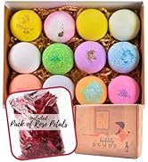 Bath Bombs Gift Set of 12, Natural Bath Bombs with Fizzes, Shea, Coco Butter, Scented Organic Bat...