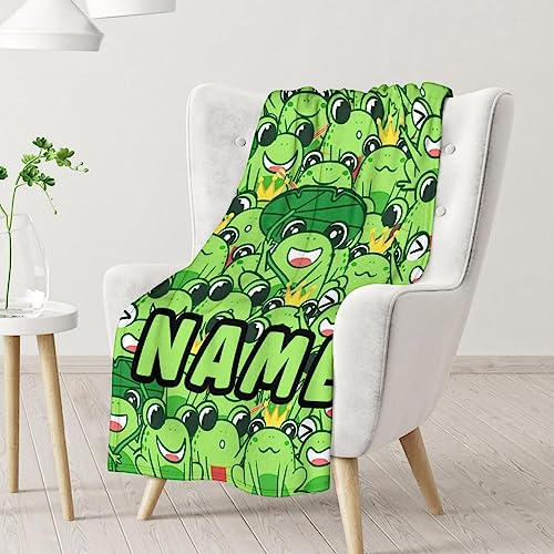 Mercuryelf Custom Frog Throw Blanket - Soft, Fuzzy & Warm - 60x80 Inches Flannel Blankets for Bed, Couch - Green Novelty Throws Gift for Women Men