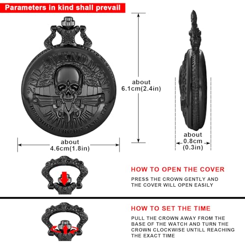 Image of Tiong Vintage Pocket Watch Engraved Cowboy Skull Wolf 3D Pattern Arabic Numerals Quartz Pocket Watch with Chain Best Gifts