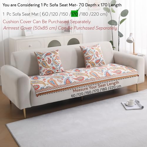 Image of HOKIPO 'LiefNest' Printed Holland Velvet Sofa Cover Mat with Foam Filling for 1 /2 /3 Seater & L-Shape Sofa. Make Your Own Sofa Cover Set, Mat Size: 170(L) cm, Paisley Multicolor (IN-824-D8)