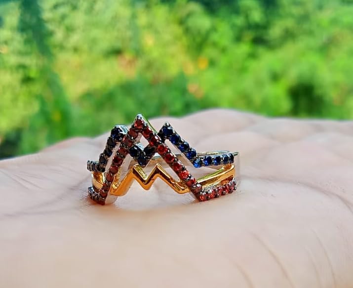 2.10 Cttw Round Shape Simulated Blue Sapphire & Simulated Red Garnet Wedding Engagement Wonder Women Collection Ring In 14K White Gold Plated 925 Sterling Silver Ring Size - 73