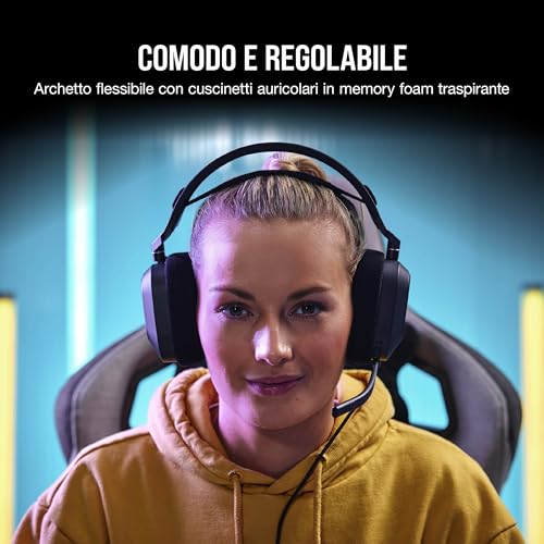 HS80 RGB USB Cuffia Gaming con Microfono Premium con Audio Surround 7.1, Microfono Broadcast Omnidirezionale, Controlli per Volume e Mute sul Padiglione, Illuminazione RGB Dinamica, Carbonio - Cuffia gaming - Immagine 3