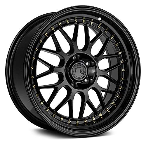 Llantas, Automotive Parts and Accessories Aodhan AH02 Custom Wheel – 17 x 8, 35 Offset, 5 x 114,3 patrón de pernos, 73,1 mm – Negro con borde de remaches dorados