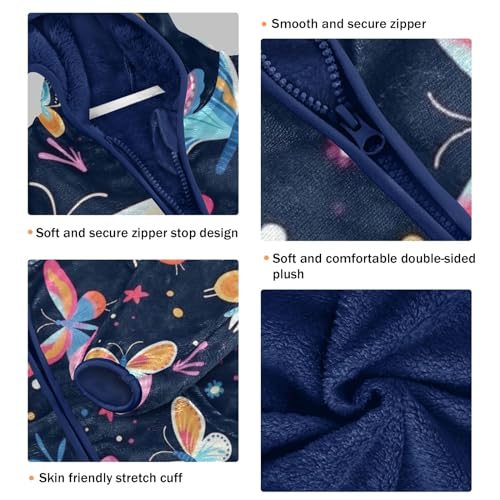 Boys Girls Fleece Jacket Cartoon Butterflies on Blue Background Kids Warm Hooded Outwear Coat3