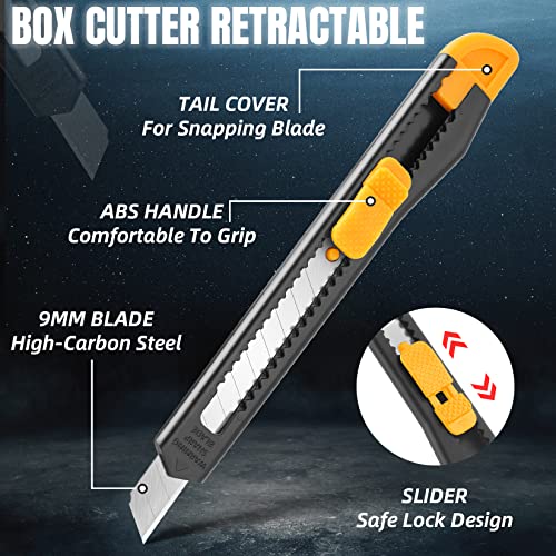 Image of 16 Pack Box Cutter Retractable, 9mm Wide Utility Knife, Box Opener, Disposable Box Cutter Knife, Box Ppener, Navajas de Trabajo Exacto Knife for Home, Office Use