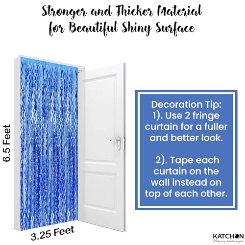 Image of 2 Pack Wavy Blue Backdrop - 3.2x6.5 Feet | Blue Foil Fringe Curtain for Mermaid Birthday Decorations | Fringe Backdrop for Under The Sea Party Decoration | Ocean Themed Party Decorations, KatchOn