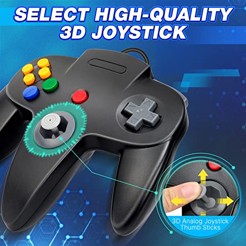 Image of Wired USB N64 Controller, FISUPER Classic Video Game Controller USB Gamepad for Windows PC MAC Raspberry PI Retropie (Black)