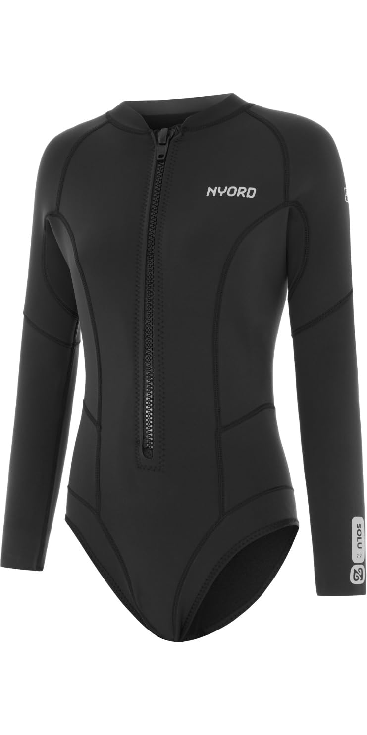 Nyord 2025 Womens Solu Yulex 2/2mm Long Sleeve Front Zip Spring Shorty Wetsuit - Black