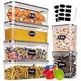almacenaje cocina alimentos 【6 Contenedores de Alimentos】Recipientes hermeticos alimentos Incluye 2.3L (4 PCS), 1.6L (2 PCS), viene con 16 etiquetas utilizables para marcar los alimentos almacenados, 1 bolígrafo y 4 cucharas medidoras.