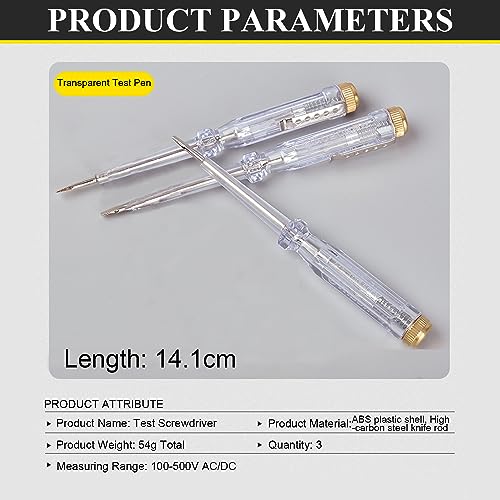 Fielect 3pcs Test Screwdriver, Voltage Detector Pen Light Circuit Tester Electric Test Pen Screwdriver Neon Tube AC/DC 100-500V Clear - Thumbnail 2