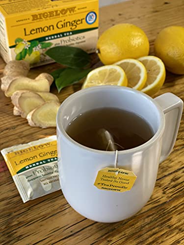 Bigelow Lemon Ginger Plus Probiotics Herbal Tea, Caffeine Free, 18 Count (Pack Of 6), 108 Total Tea Bags #TOP6