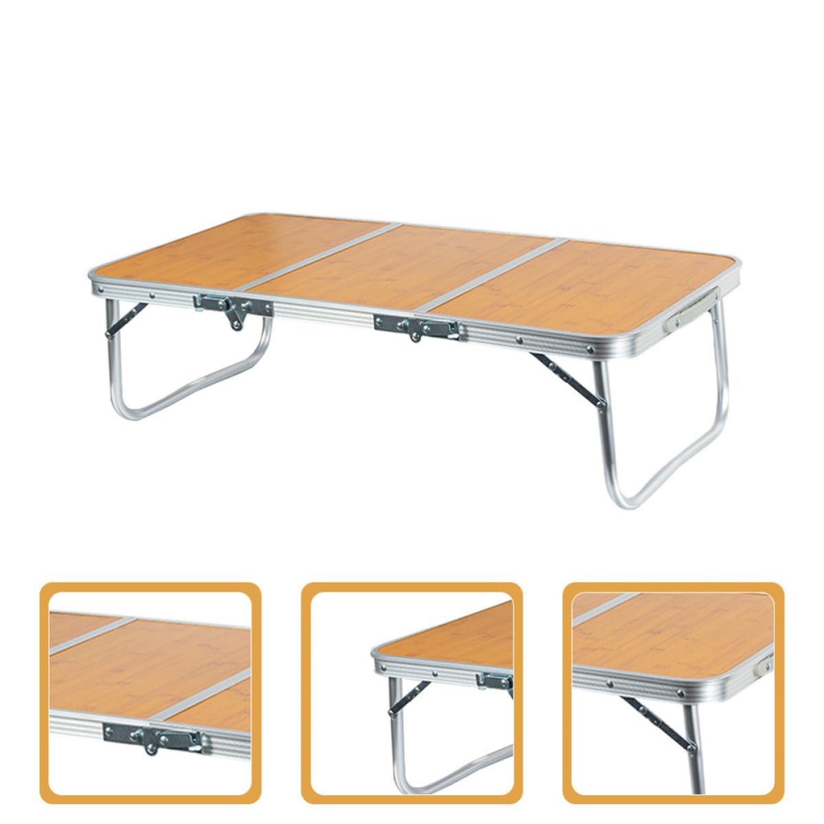 Lurrose Tavolo da Campeggio Tavolino Portatile Versatile in Alluminio e Bambù Pieghevole Leggero e Facile da Trasportare, per Pesca e Attività All'aperto per Picnic