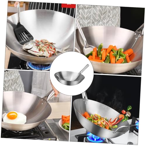 Wok de acero inoxidable con mango y fondo redondo miniatura 3
