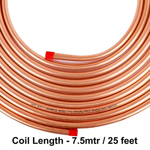 Visiaro Pure Soft Copper Tube, 7.5mtr, Outer Dia 1/4 inch, Wall Thickness 25 swg, 99.9% Purity, Industrial Metal, Seamless Pipe for Air Conditioning, Refrigeration, Plumbing Systems and DIY Projects