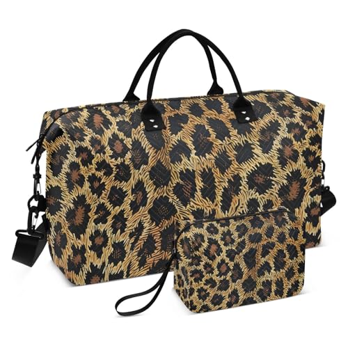 Leopard Travel Duffle Bag Gym Bag, Animal Leopard Phanter Weekender Bags for Women with Toiletry Bag Travel Tote Bag Swim Bag