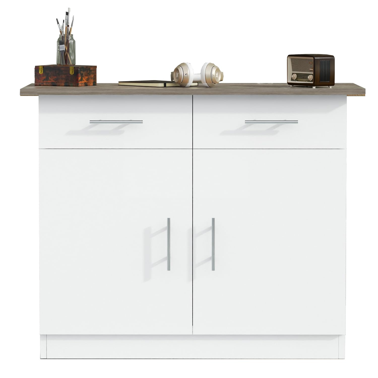 Mahmayi Stylish Multifunctional Medium Height CabinetDark Grey Chicago Concrete and Premium White