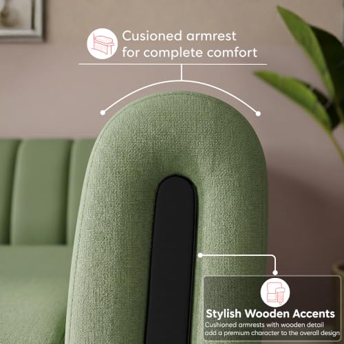 Image of Interio by Godrej Paramount L-Shape 3 Seater Left Hand Side Fabric Sofa, 1-Year Warranty, Solid Wood, Green