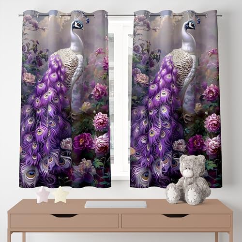 Image of Ultimate Trends Digital Printed |Peacock Prints| Light Filtering Curtains for Windows & Doors | Multiple Styles & Colors | Set of 2 | 5 FEET