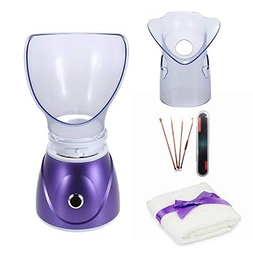 جهاز Steamer للوجه - جهاز الاستنشاق بالبخار من Hann Professional Sinus للوجه المنزلي مرطب للوجه ، جهاز بخار من الفولاذ المقاوم للصدأ ، ومجموعة من الفولاذ المقاوم للصدأ ، ومنشفة قطنية أرجوانية