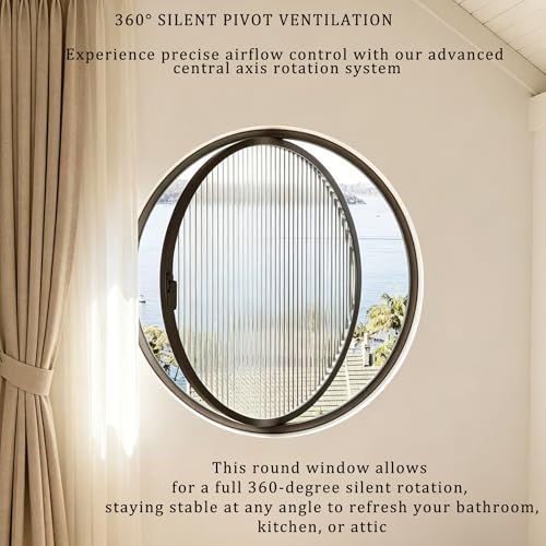 Ventana redonda giratoria de aluminio negro con vidrio templado de 35cm 3