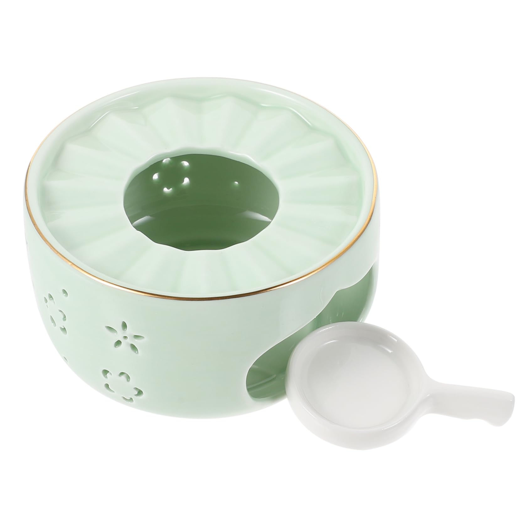 COLLBATH Calentador de Calentar de Tetera Verde en Cerámica Diseño Hueco Resistente Estilo Retro Simple para Té Casa