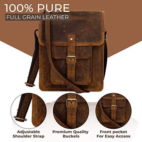 Leather crossbody bag messenger satchel tablet bag 11 inch for men and women (Distressed Tan Pocket) - Image 7