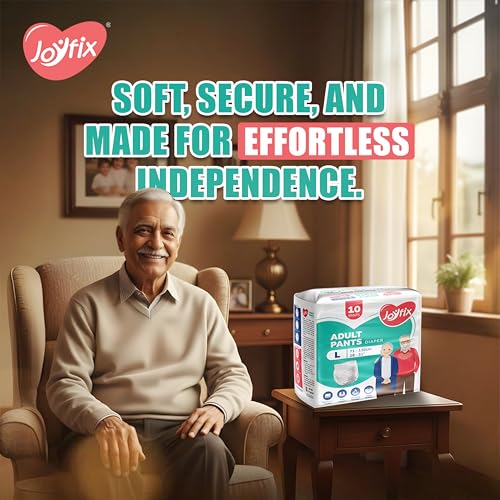Image of JOYFIX Adult Diapers | Pant Style | Waist Size 71-130 cm (28 inch-51 inch) | Large | Pack of 3 | Odour lock | Anti-Bacterial Absorbent - L (30 Pieces)