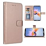 FDCWTSH Compatible with Huawei Honor 7X Wallet Case Wrist Strap Lanyard Leather Flip Cover Card Holder Stand Cell Accessories Folio Purse Credit ID Phone Cases for Hwauei Honor7X X7 Women Rose Gold