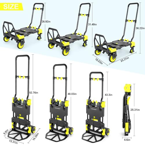 Image of 2 in 1 Folding Hand Truck, 330lbs Aluminum Portable Dolly Cart, Yellow