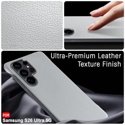 Image of TheGiftKart Hybrid Ultimate Slim Back Case Cover for Samsung Galaxy S26 Ultra 5G | Lightweight Profile | Hard Back Cover Case (PC & TPU, Metal Camera Ring, Leather Texture Finish, Grey)