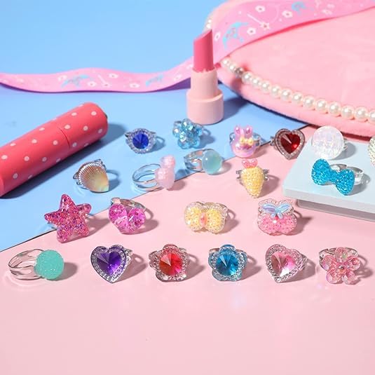 ginoya brothers Little Girl Jewel Adjustable Rings for Kids in Box Rings for Girl Aged 4-12 Years Old Birthday Christmas Gifts Pretend Play and Dress up Rings. (Pattern - 2) - Image 4 thumbnail