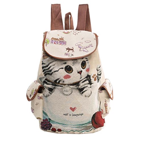 STRIR Backpack Mochilas Escolares Mujer Lona Bolsa Casual Para Chicas de Cute Cat Printing