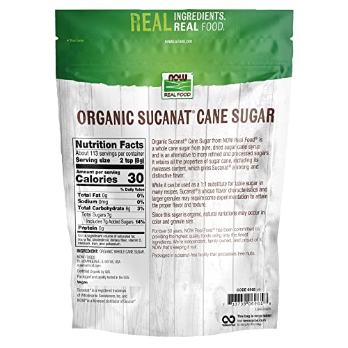 Now Foods, Certified Organic Sucanat Cane Sugar, Powder From Pure Evaporated Cane Syrup, Excellent Substitute For White And Brown Sugar, Certified Non-Gmo, 2-Pound (Packaging May Vary) #TOP1