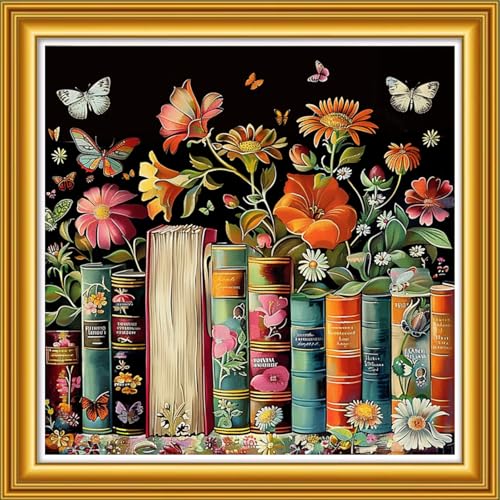 Image of Dooxvey Counted Cross Stitch Kits for Adults 11CT Printed Cross-Stitch Patterns Cross Stitching Embroidery Kit Stamped or Counted Needlepoint Kits-Colorful Flower Book 18x18 inch