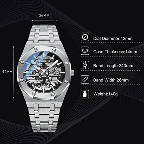 RORIOS Orologio Uomo Automatico Meccanico Scheletro Con Cinturino In Pelle E Lancette Luminose, Regalo In Scatola - 2