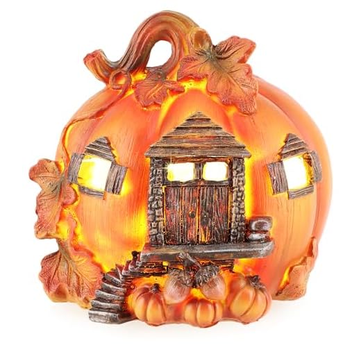 com-four® Casa de Calabazas de plástico - Casa con iluminación LED y Temporizador - Decoración Elegante de la habitación - Casa de Luces para otoño y Halloween (Calabaza pequeña)