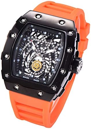 Men's Punk Spider Pattern Watch Silicone Band Tonneau Quartz Watches (Orange)