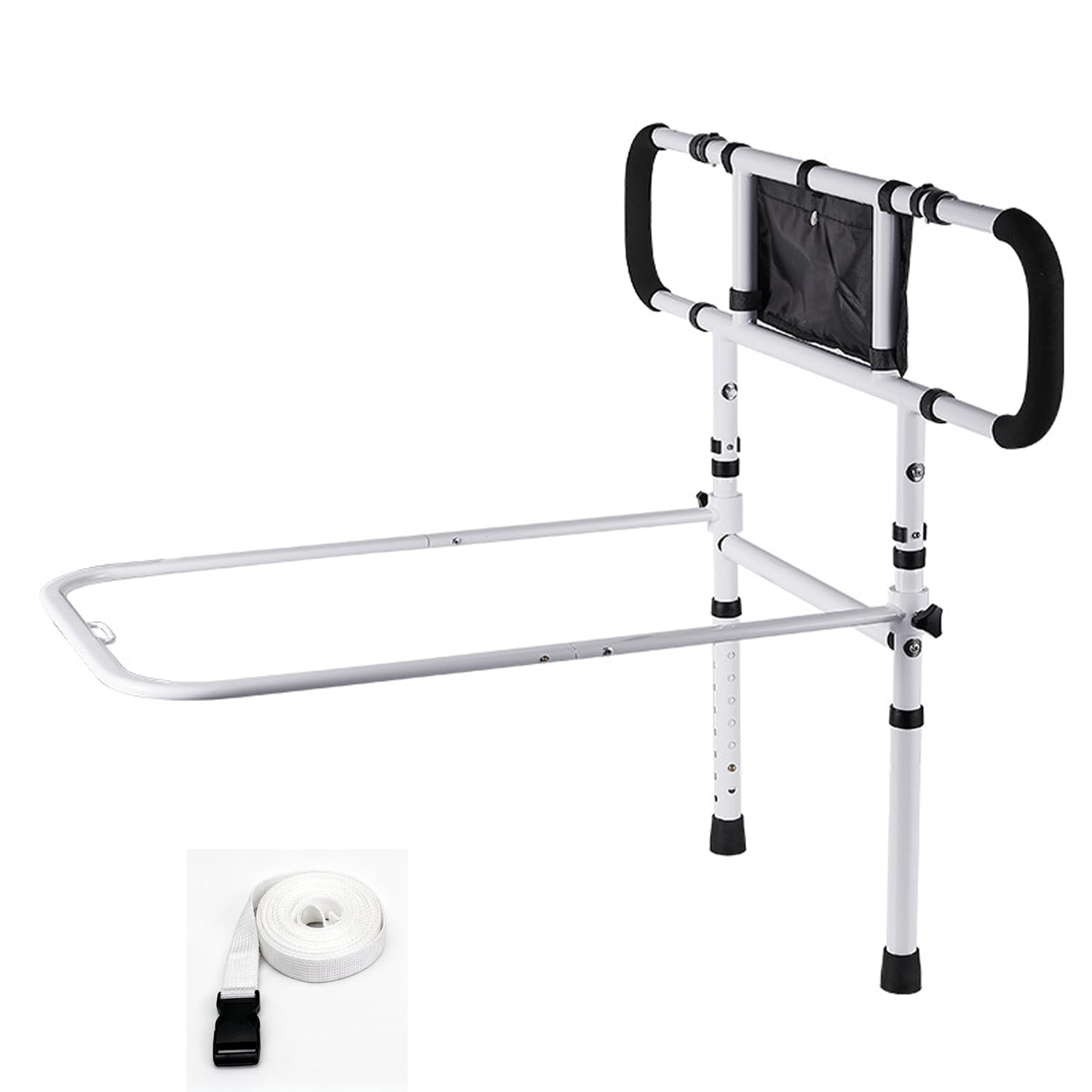 Barrera de cama para personas mayores, altura ajustable y plegable con asa, soporta hasta 180 kg, barrera de protección de cama para adultos, para todas las camas, color blanco