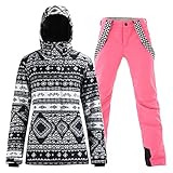 RIUIYELE レディース スキー ビブ スーツ ジャケット 防水 スノーボード カラフル プリント スキー ジャケットとパンツセット US サイズ: Medium