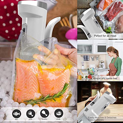 NutriChef Ultra-Quiet Sous Vide Cooker, 1200 Watt Thermal Immersion Circulator, Accurate Time / Temperature Digital LCD Display, Stainless Steel, Use with Ziplock Bags, White (PKPC120WT)