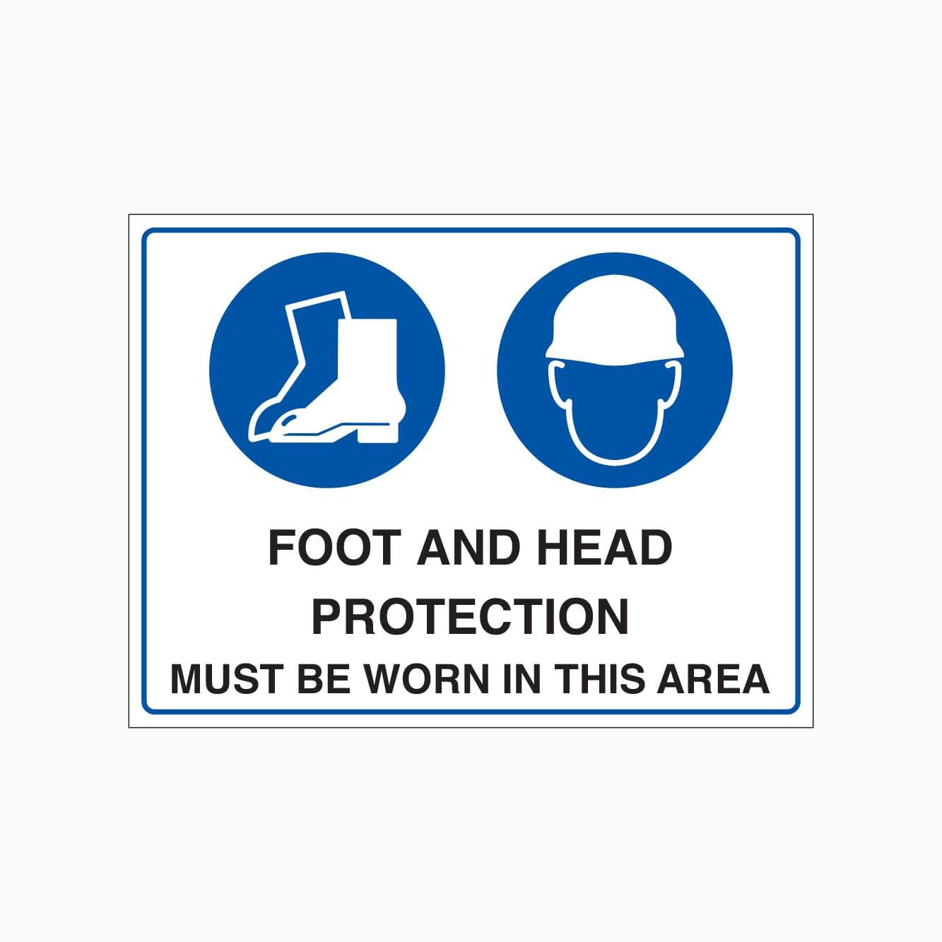 FOOT AND HEAD PROTECTION MUST BE WORN IN THIS AREA Sign Workplace Metal Tin Sign 8 x 12 inch for Industrial & Commercial Series