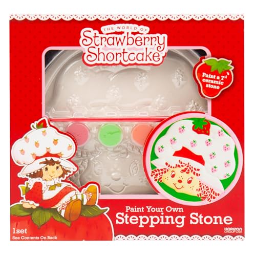 Image of Horizon Group USA Paint Your Own Ceramic Stepping Stone Kit, Arts and Crafts for Kids, Toddlers, and Adults, Strawberry Shortcake