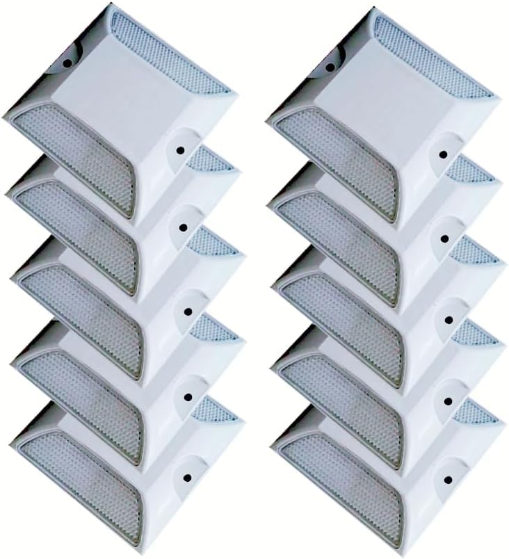 Road Reflectors 4 by 4 Inch, 10 Pack Commercial Driveway Reflectors White Reflective Road Driveway Pavement Studs Ground Markers Reflectors Waterproof Outdoor for Road Highway Street (White-10pack)