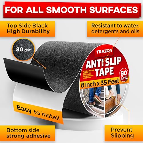 Image of Grip Tape - Heavy Duty Anti Slip Tape for Stairs Outdoor /Indoor Waterproof 8Inch x 35Ft Safety Non Skid Roll for Stair Steps Ramp Traction Tread Staircases Grips Adhesive Non Slip Strips Walk Black