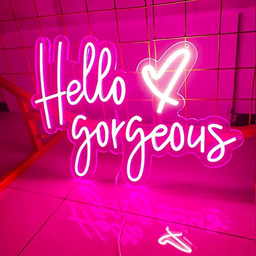 Hello Gorgeous Neon Sign Light Wall Art Gifts,Neon Sign Wall Art,Neon Sign Wall Decorations Bedroom Bar Pub Club Rave Apartment Home Decor Party Christmas Decor Size:60x37cm…
