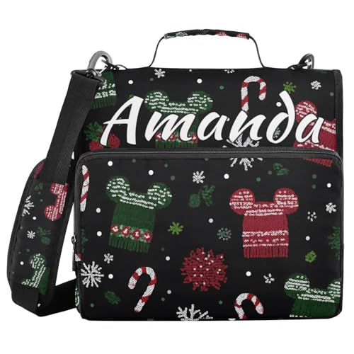 Image of Custom 3 Ring Zipper Binder Mickey Mouse Snowflake Hat Personalized Name 1.5 inch Binders Large Capacity Multi Pockets for School Office Supplies