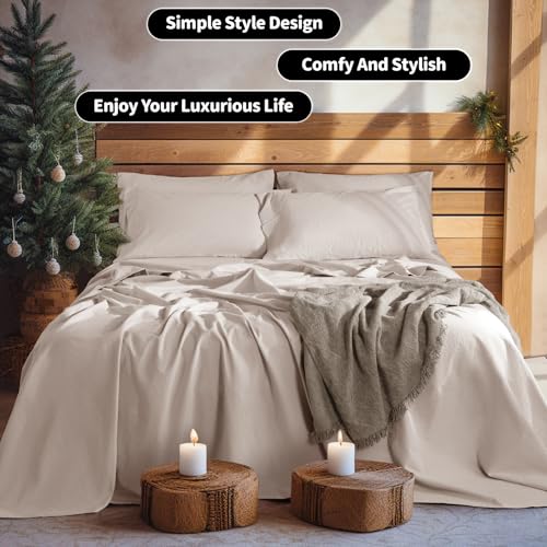 Image of LBRO2M 100% French Pure Linen Sheet Set 6Pcs, 16 inch Deep Pocket Full Size